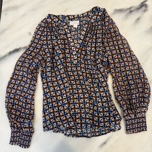 Lux Women's Geometric Blue and Brown Top